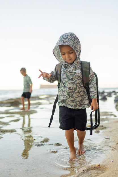 Keiki Ahi Camo Dri Fit Hooded Rashguard Long Sleeve