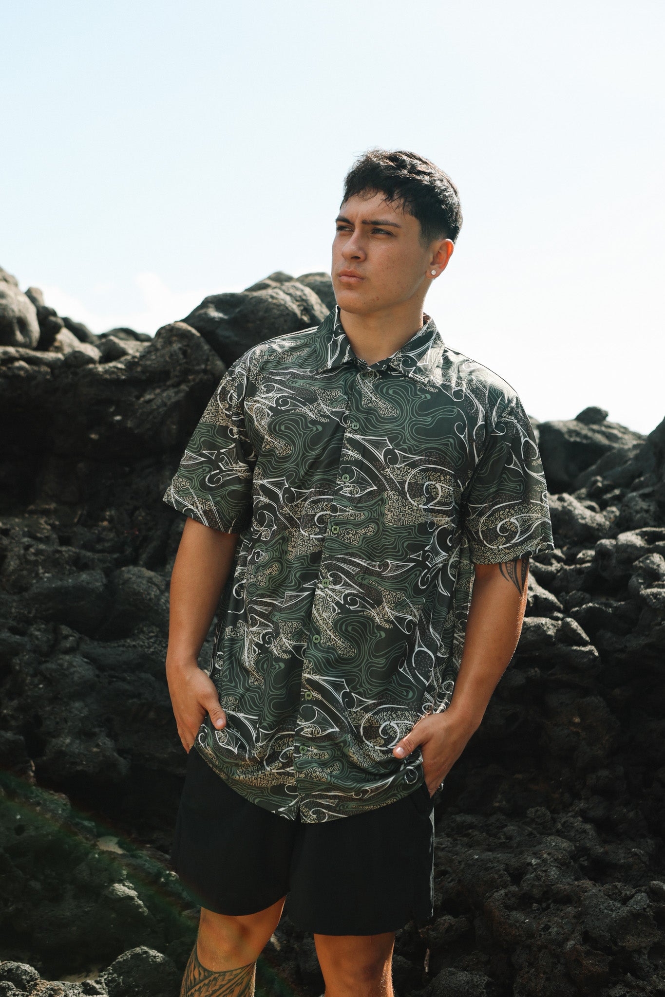 Topographical Camo Dri Fit Aloha Shirt