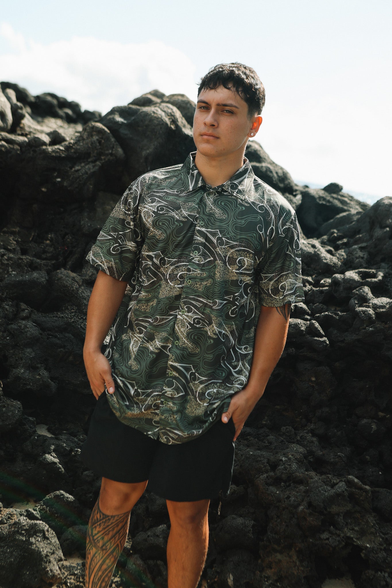 Topographical Camo Dri Fit Aloha Shirt