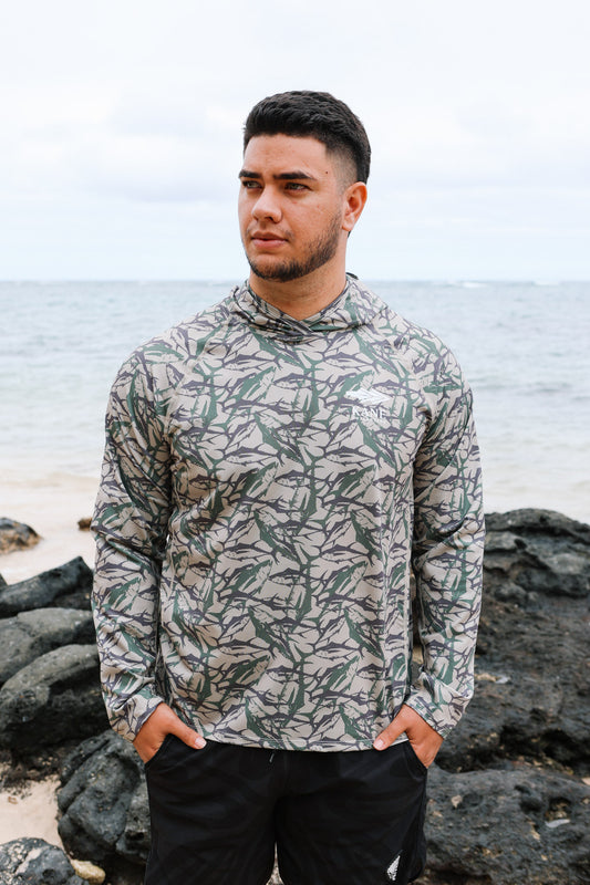 Ahi Camo Hooded Dri Fit Rashguard Long Sleeve