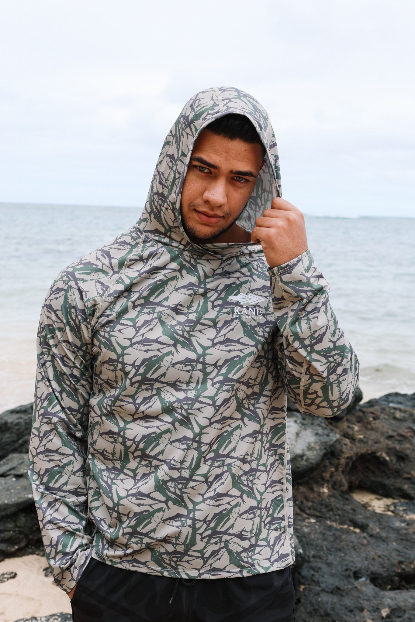 Ahi Camo Hooded Dri Fit Rashguard Long Sleeve